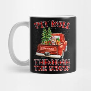 Christmas Pit Bull Through The Snow Dog Santa Truck Tree Mug